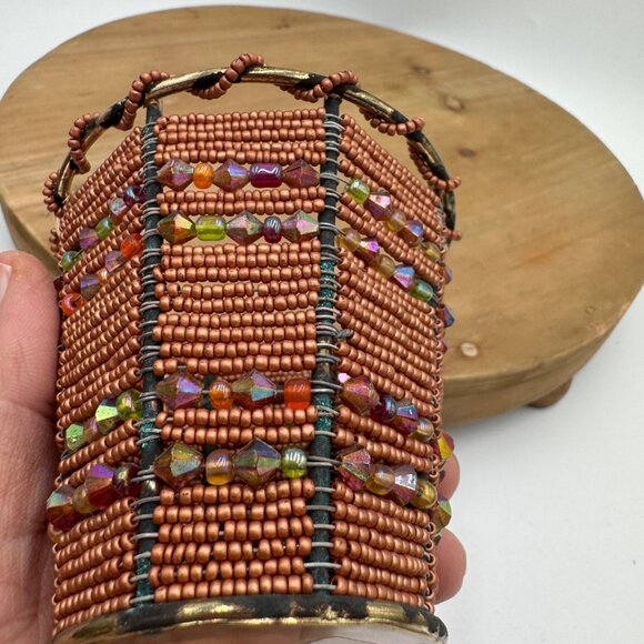 Votive Holder Moroccan style vibe Glass Beads Hand Woven boho bohemian - Picture 6 of 9